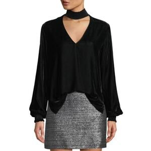 BAILEY 44 Black Velvet Choker V-Neckline Balloon Sleeve Blouse Top Shirt Size S